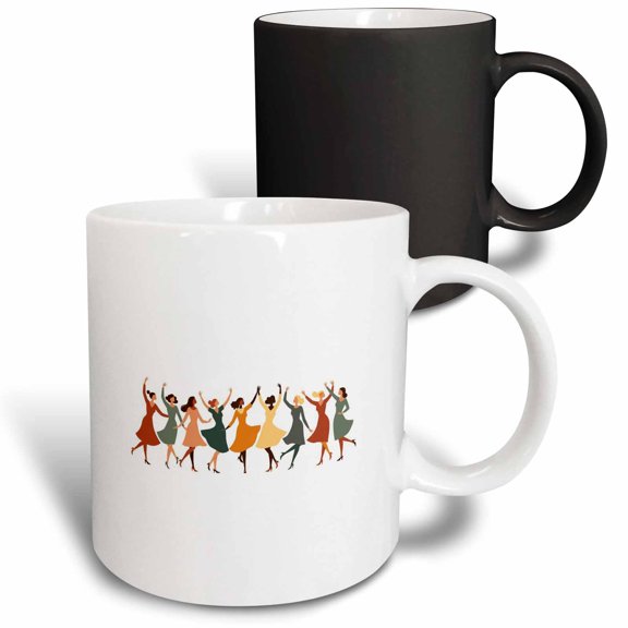 3drose, Nine Ladies Dancing Mid-century Retro Cut-out, 11oz Magic Transforming Mug
