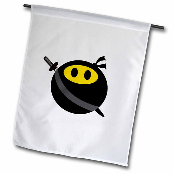 3dRose, Ninja smiling face - funny black masked yellow happy face - cute spy, Japanese sword, 12 x 18 inch Garden Flag