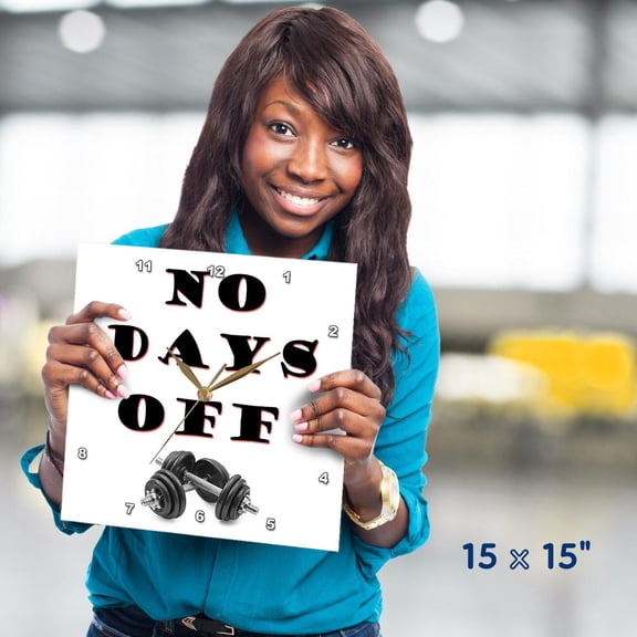 3dRose, No days off. Gym, workout. , 15x15 Wall Clock