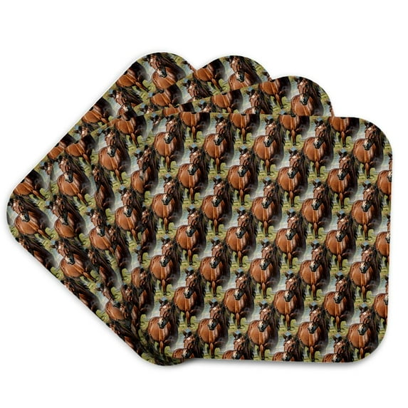 3drose, Nokota Horse Surrounded by Prarie Roses Pattern, Set of 4 Coasters - Soft