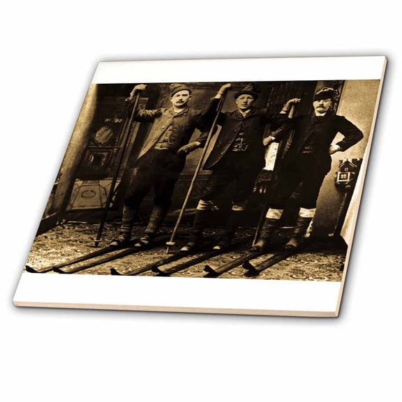 3dRose, Nordic Ski Club Sepia Tone, 8 Inch Glass Tile