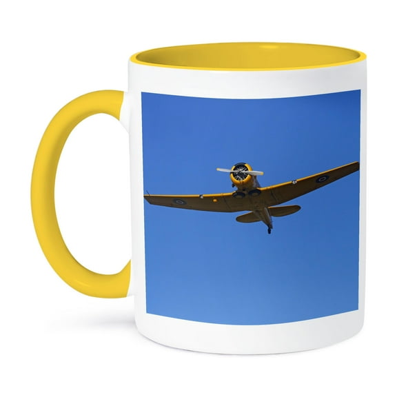 3dRose, North American Harvard or T-6 Texan, or SNJ, War plane - AU02 DWA7164 - David Wall, 15oz Two-Tone Yellow Mug