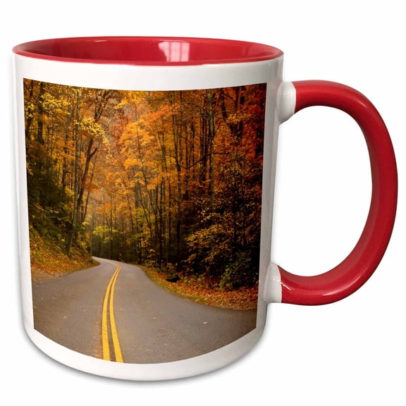 3drose, North Carolina, Great Smoky Mountain, Autumn Road - Us43 Jwl0053 - Joanne Wells, 15oz Two-tone Red Mug