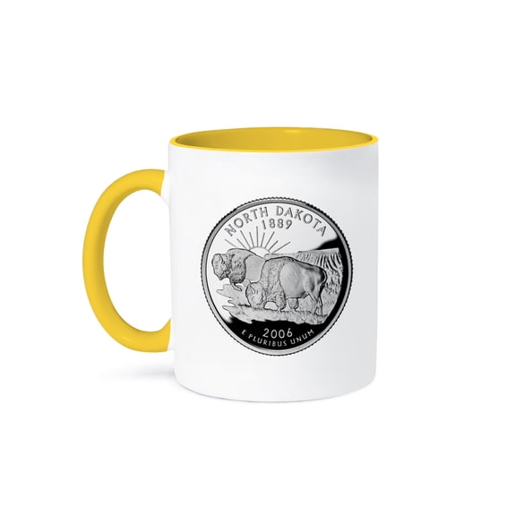 3dRose, North Dakota Collectible Quarter, 11oz Two-Tone Yellow Mug