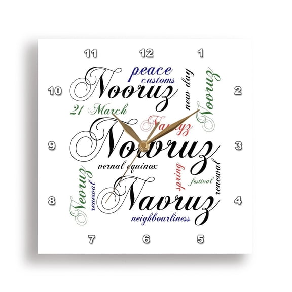 3dRose, Nowruz Holiday Related Words Simple Collage Background, 15x15 Wall Clock