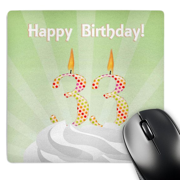 3dRose, Number 33 Candle with Colorful Dots on Top of Whipped Icing, Happy Birthday, MousePad