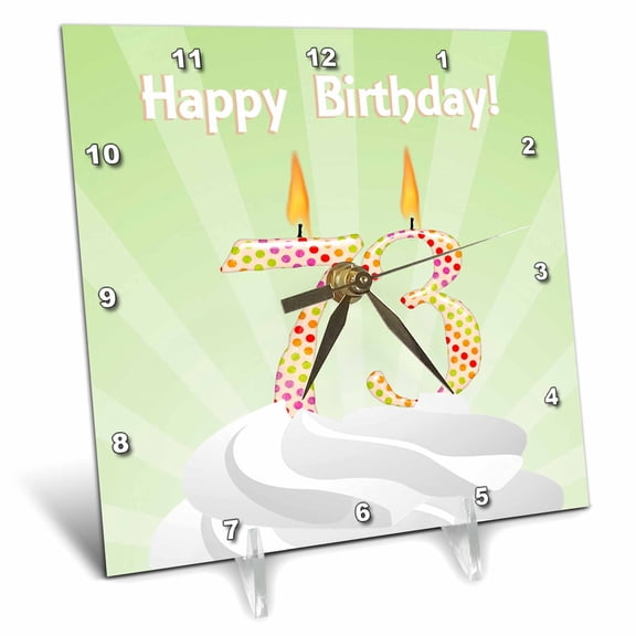 3dRose, Number 73 Candle with Colorful Dots on Top of Whipped Icing, Happy Birthday, 6x6 Desk Clock