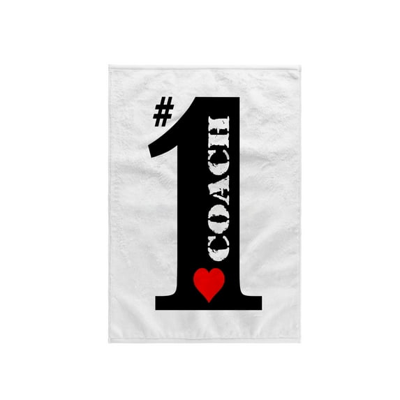 3dRose, Number One Coach- Big Numeral One with Red Heart, 15x22 Hand Towel
