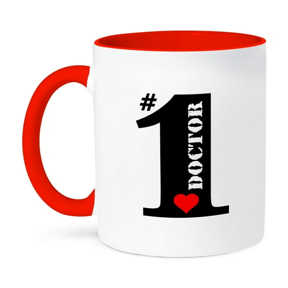 3dRose, Number One Doctor- Big Numeral One with Red Heart, 11oz Two-Tone Red Mug
