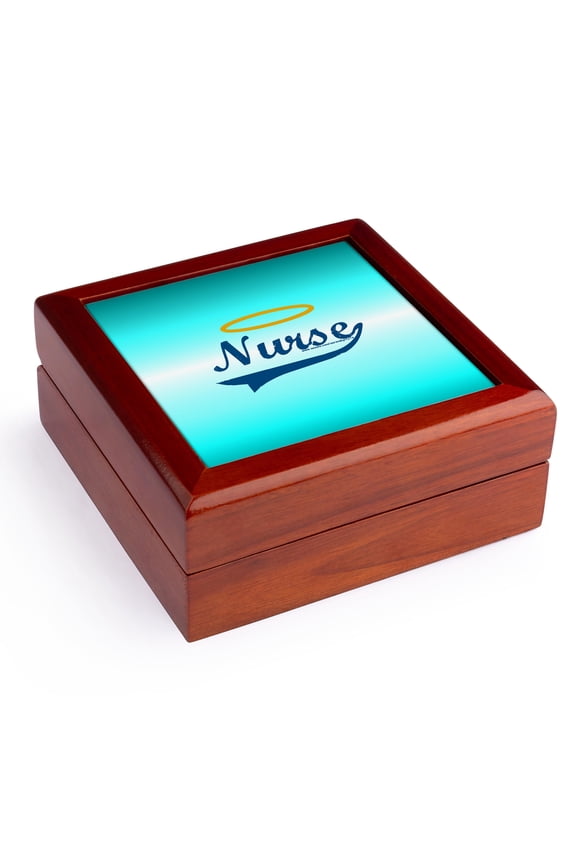 , Nurse Angel Halo, Jewelry Box 5.5x5.5 inch with 4 inch tile