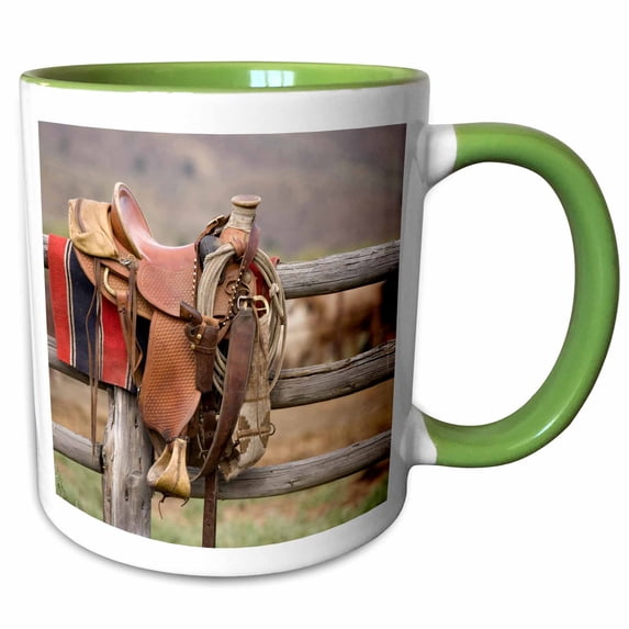3drose, Or, Seneca, Ponderosa Ranch. Horse Saddle, Cowboy - Us38 Bja0347 - Jaynes Gallery, 11oz Two-tone Green Mug