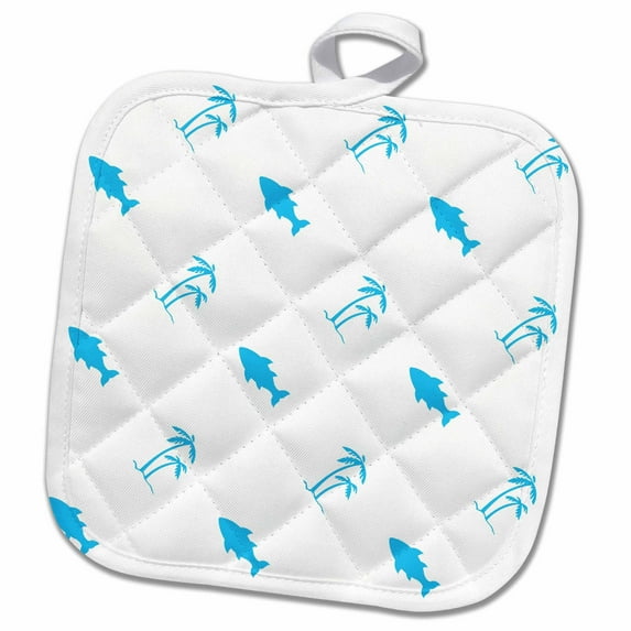 3dRose, Ocean Blue Fish and Palm Trees - Beach Themed Art, 8x8 Potholder