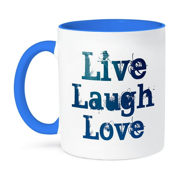 3dRose, Ocean Colors Live, Laugh, Love- Inspirational Quotes, 15oz Two-Tone Blue Mug