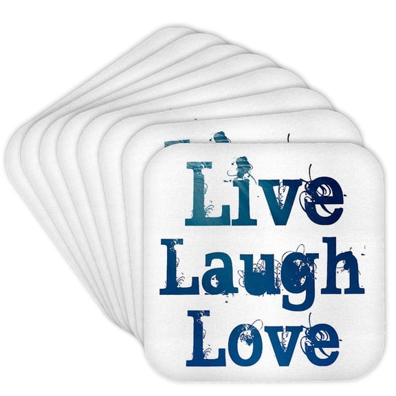 3dRose, Ocean Colors Live, Laugh, Love- Inspirational Quotes, Set of 8 Coasters - Soft