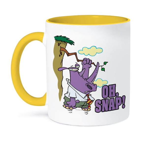 3dRose, Oh Snap Rhino in Trouble Cartoon, 15oz Two-Tone Yellow Mug