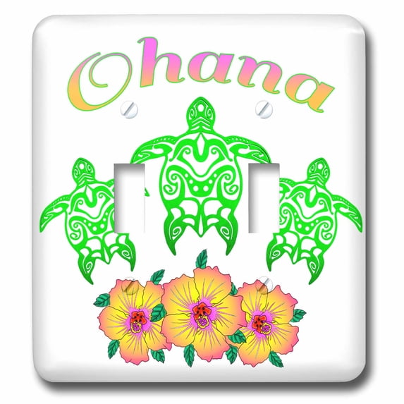 3dRose, Ohana Hawaiian honu sea turtles island design with tropical flowers., double toggle switch