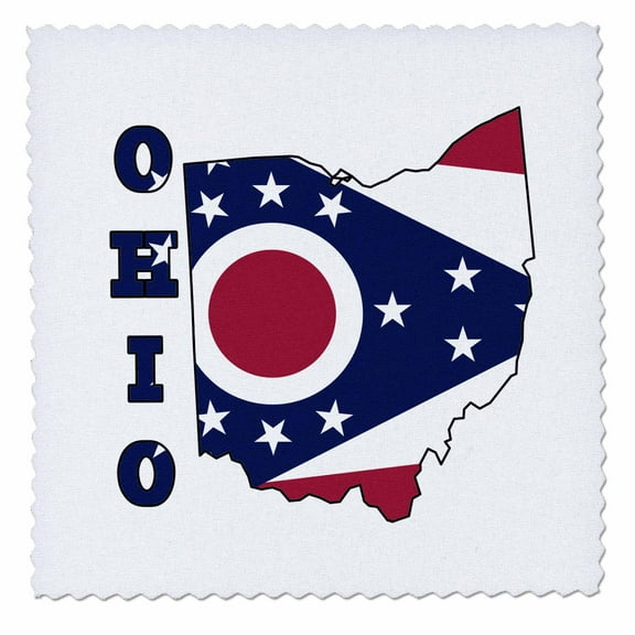 3dRose, Ohio state flag in the outline map and letters for Ohio., 6x6 inch quilt square