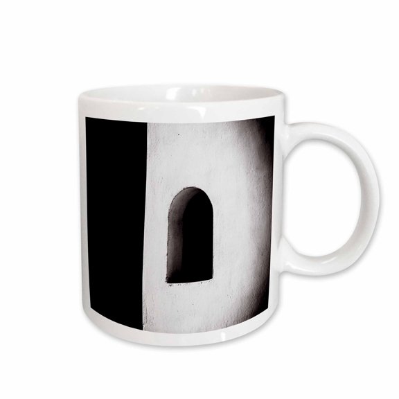 3drose, Oia, Greece. Santorini. Black and White Stucco Window., 11oz Mug