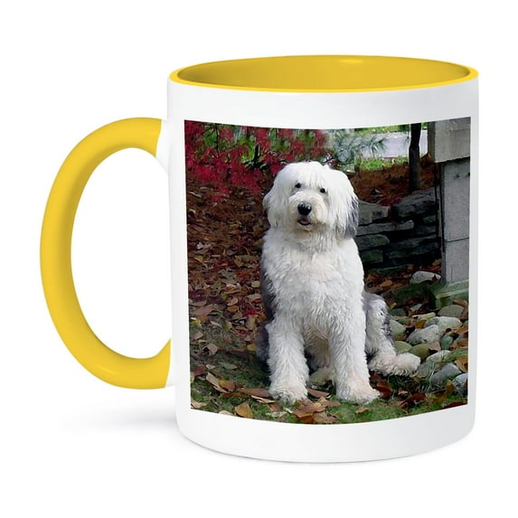 3dRose, Old English Sheepdog, 15oz Two-Tone Yellow Mug