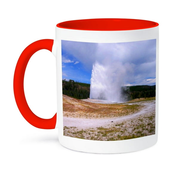 3dRose, Old Faithful Geyser Yellowstone National Park, 15oz Two-Tone Red Mug
