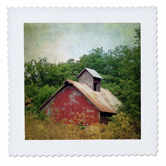 3dRose, Old Red Barn in Abandoned Overgrown Field by Angelandspot, 10x10 inch quilt square