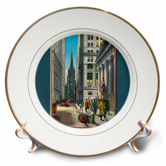 3dRose, Old Trinity and Wall Street New York City, 8 inch Porcelain Plate
