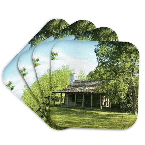 3drose, Old West Log Cabin, Set of 4 Coasters - Soft