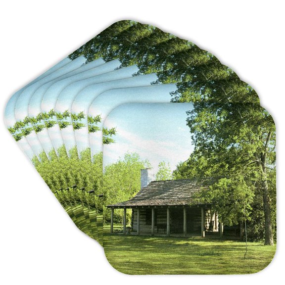 3drose, Old West Log Cabin, Set of 8 Coasters - Soft