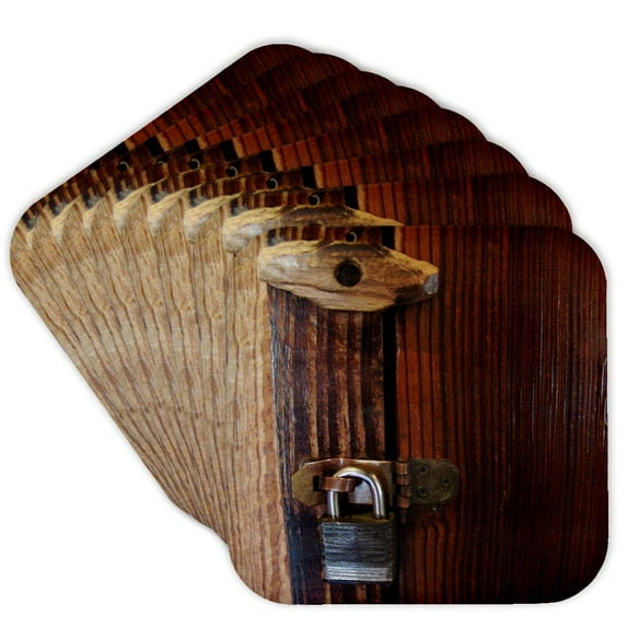 3drose, Old Wooden Lock, Set of 8 Coasters - Soft