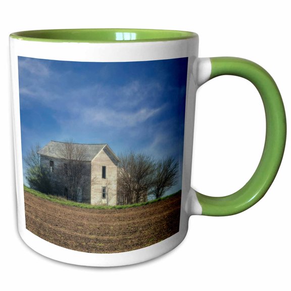 3drose, Old Abandoned Farm House in the Midwest, 11oz Two-tone Green Mug