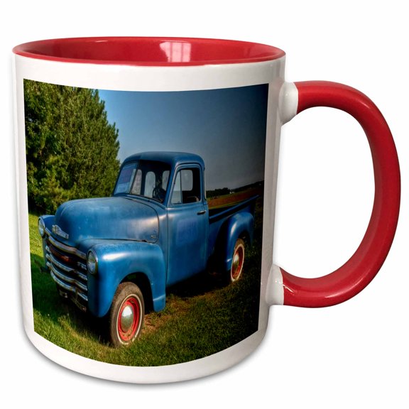 3drose, Old Blue Truck in Field, 11oz Two-tone Red Mug