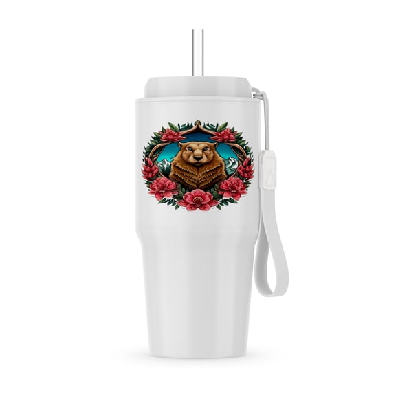 Olympic Marmot Surrounded By A Wreath Of Rhododendron , 20oz Tumbler