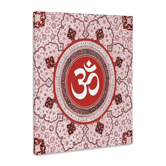 3dRose, Om symbol Mandala - Red Sacred Traditional Yoga Meditation Aum Sign, Museum Grade Canvas Wrap 8x10