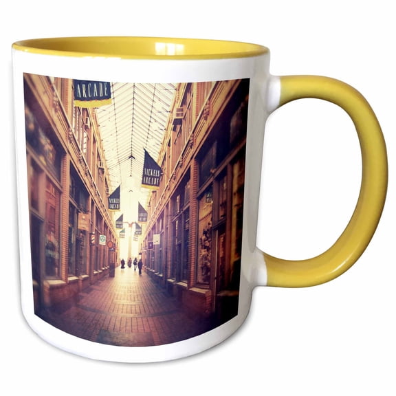 3drose, on the Mall - Stylized Photograph of Shopping Arcade Located in Ann Arbor, Michigan, 11oz Two-tone Yellow Mug
