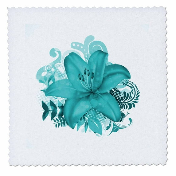 3dRose, One Large Beautiful Turquoise Tropical Lilly On A Flourish Background, 10x10 inch quilt square