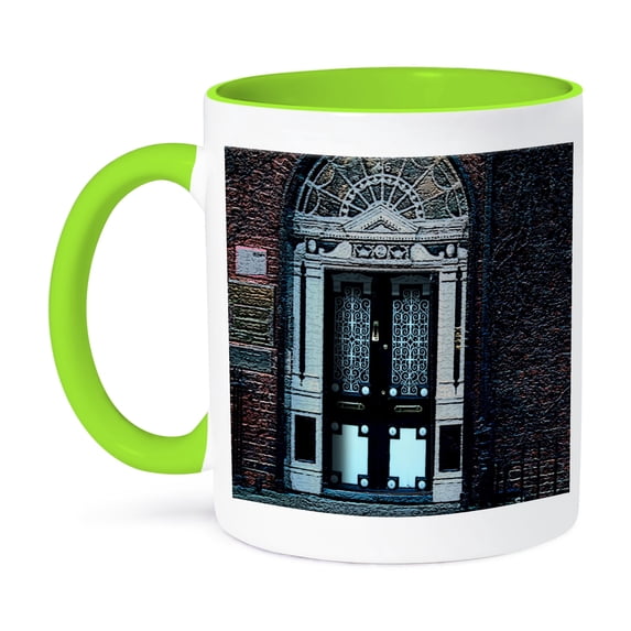 3dRose, One of The Beautiful Dublin, Ireland Doors Done in Poster and Texture Style, 15oz Two-Tone Green Mug