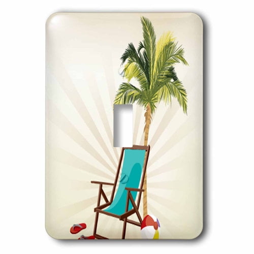 3dRose, One Palm Tree With A Beach Lounge Chair and Flip Flops Design, single toggle switch