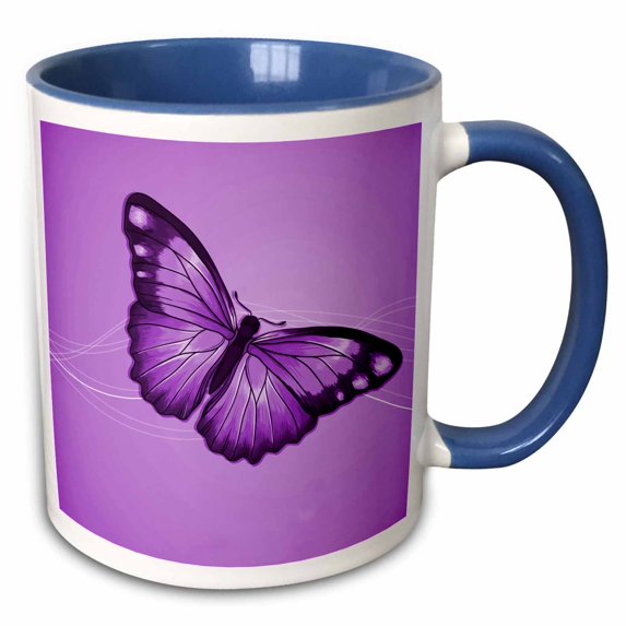 3drose, One Pretty Purple Butterfly on a Slightly Swirled Background, 15oz Two-tone Blue Mug
