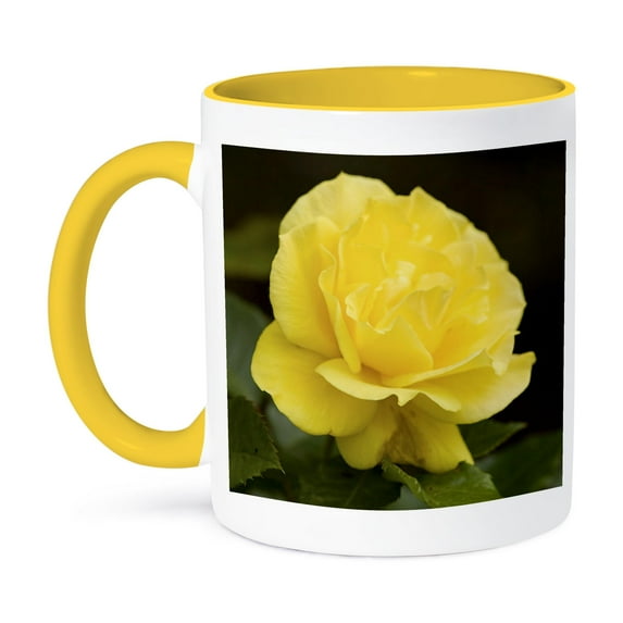 3dRose, One Yellow Rose - rose, roses, yellow rose, yellow roses, birth flowerjune, joy, friendship, 15oz Two-Tone Yellow Mug