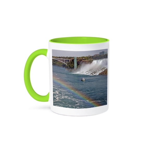 3dRose, Ontario, Niagara Falls. Maid of the Mist boat, rainbow-CN08 LSE0000 - Lynn Seldon, 11oz Two-Tone Green Mug