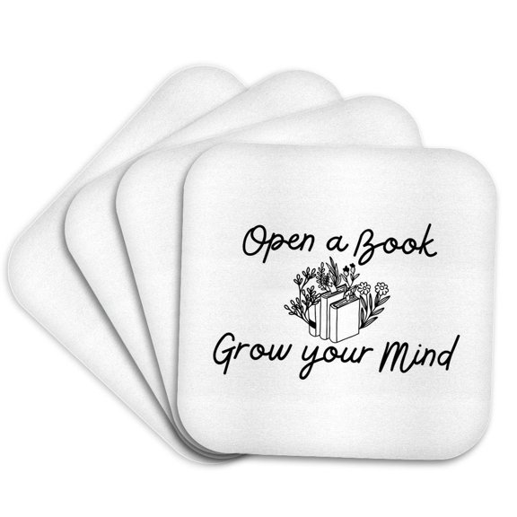 3drose, Open a Book Grow Your Mind, Set of 4 Coasters - Soft
