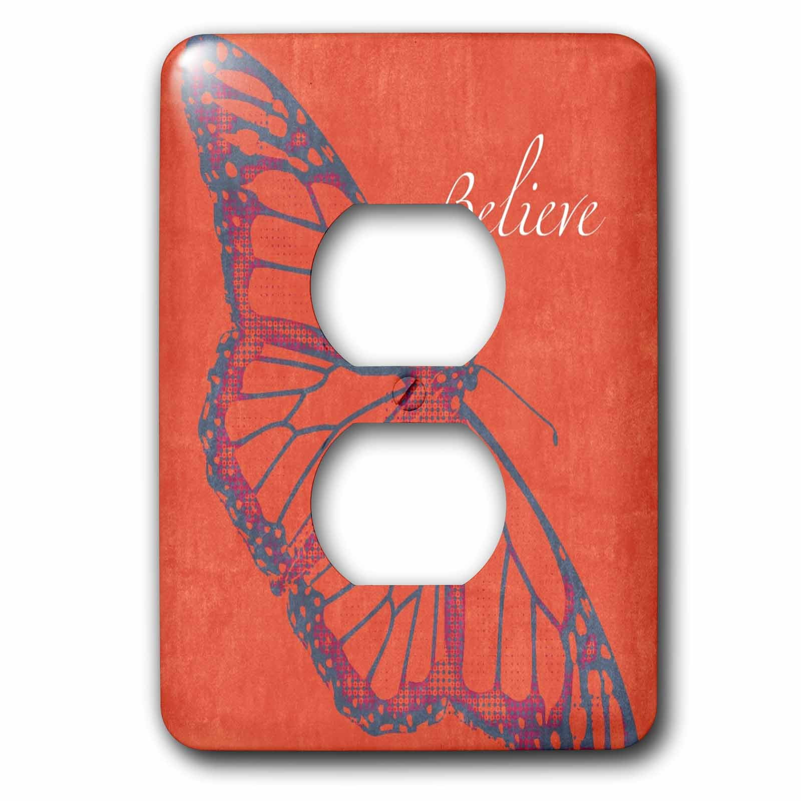 3dRose, Orange Believe Butterfly - Inspirational Art - Nature, 2 plug outlet cover
