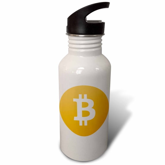 3dRose, Orange Bitcoin with Circle, Flip Straw 21oz Water Bottle
