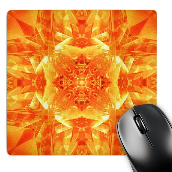 3dRose, Orange Kaleidoscope digital mandala of orange glasses in brightly reflective design, MousePad