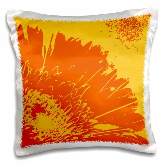 3dRose, Orange Pop Art Gerbera Daisy, 16x16 inch Pillow Case