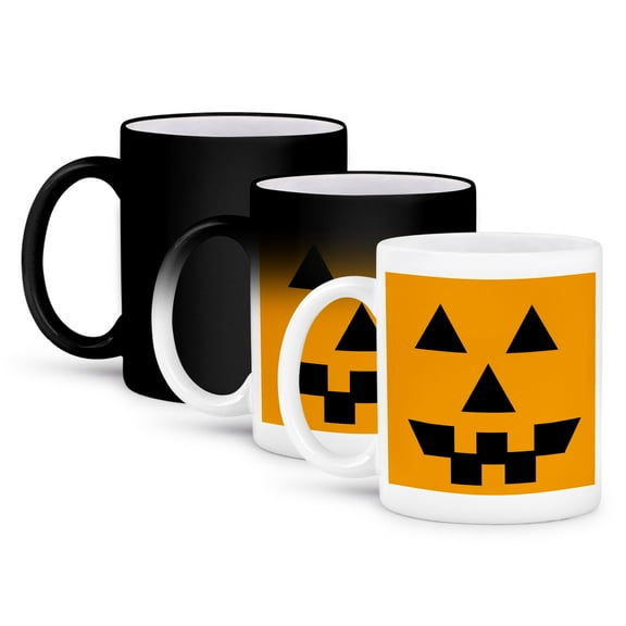 3dRose, Orange Pumpkin Face- Halloween Art- Autumn, 11oz Magic Transforming Mug