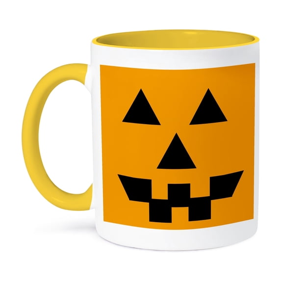 3dRose, Orange Pumpkin Face- Halloween Art- Autumn, 11oz Two-Tone Yellow Mug