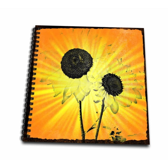 3dRose, Orange Sunburst Sunflower Sketch- Flowers- Nature Art, Drawing Book 8 x 8 inch
