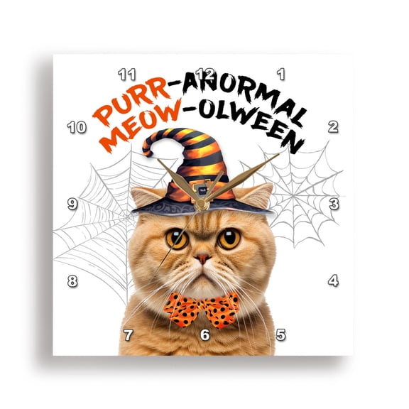3dRose, Orange Tabby Scottish Fold Halloween Kitty in a Wizard Costume, 10x10 Wall Clock