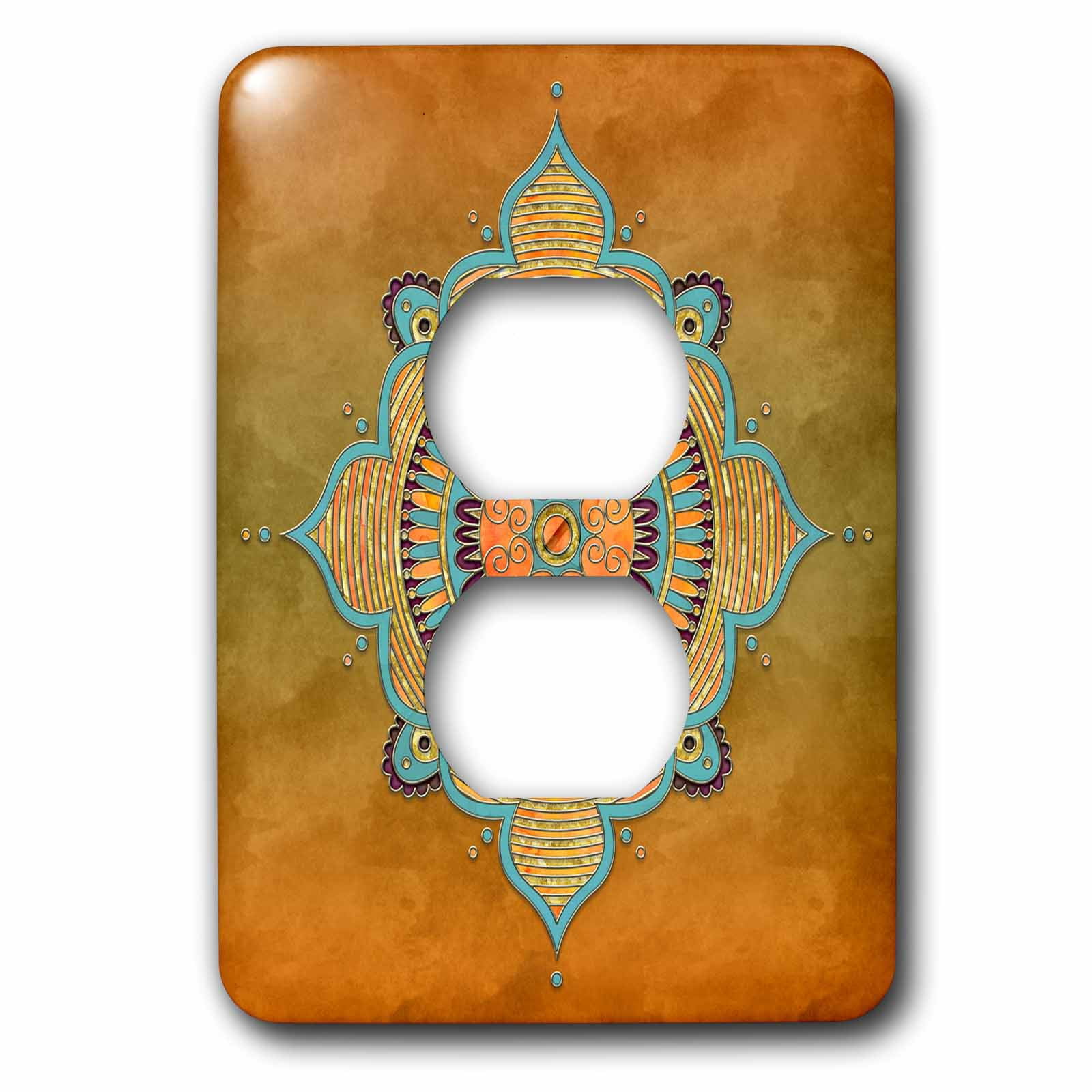 3dRose, Orange Turquoise Mandala Ornament, 2 plug outlet cover
